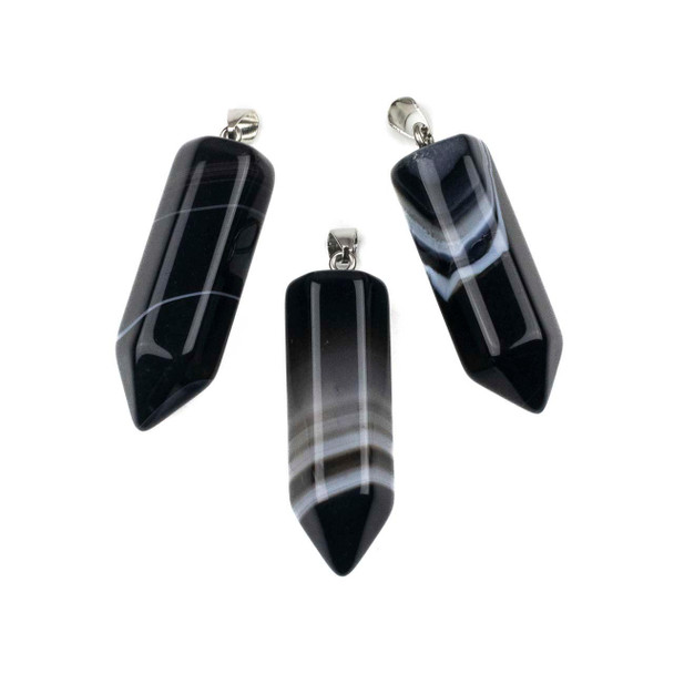 Cherry Tree Beads Sardonyx 15x48mm Hexagonal Point Pendant with Silver Plated Loop and Bail - 1 per bag 