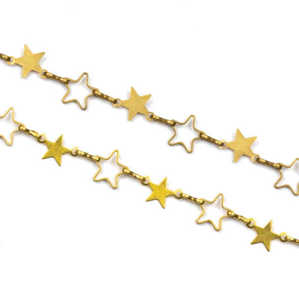 Brass Chain with 8mm Star Links alternating with 7mm Solid Star Links - chainHX-2394-2m - 2 meters