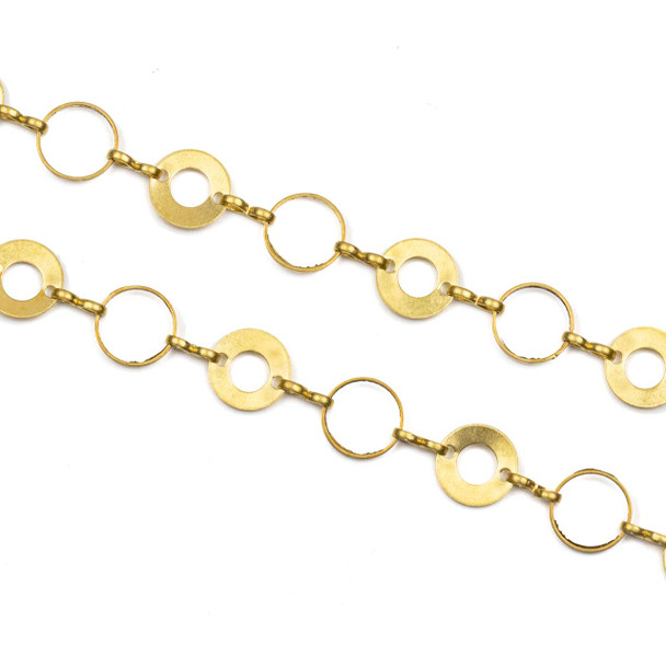 Brass Chain with 8mm Coin Links alternating with 8mm Thick Coin Links - chainHX-2395-2m - 2 meters