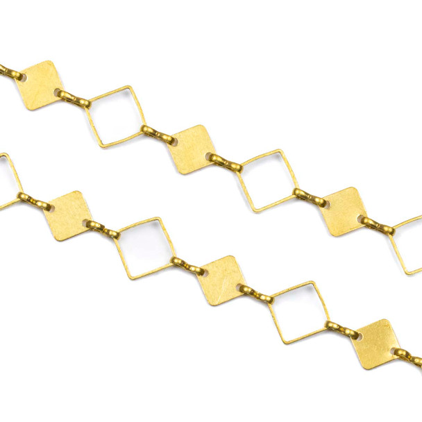 Brass Chain with 10mm Diamond Links alternating with 8mm Solid Diamond Links - chainHX-2393-sp - 10 meter spool
