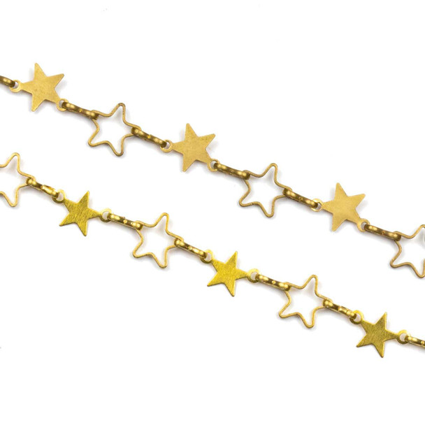 Cherry Tree Beads Brass Chain with 8mm Star Links alternating with 7mm Solid Star Links - chainHX-2394-sp - 10 meter spool 