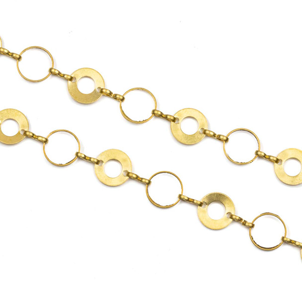 Brass Chain with 8mm Coin Links alternating with 8mm Thick Coin Links - chainHX-2395-sp - 10 meter spool