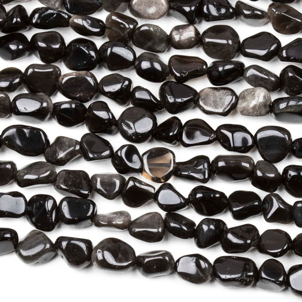 Silver Obsidian 8x10mm Pebble Beads - 15 inch strand