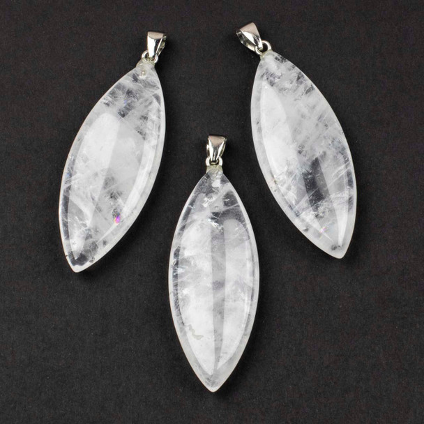 Cherry Tree Beads Clear Quartz 20x55mm Marquise Pendant with Silver Plated Bezel and Bail - 1 per bag