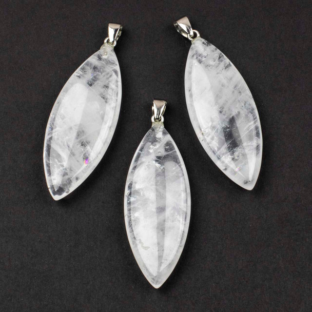 Clear Quartz 20x55mm Marquis Pendant with Silver Plated Bezel and Bail - 1 per bag