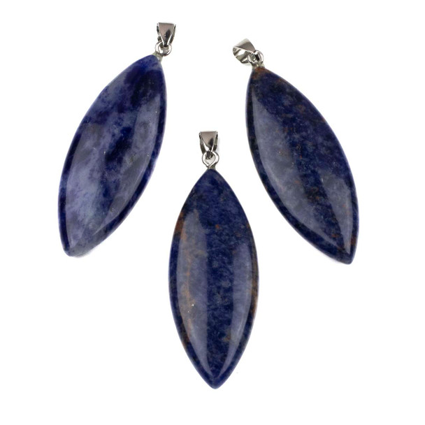 Sodalite 20x55mm Marquis Pendant with Silver Plated Bezel and Bail - 1 per bag