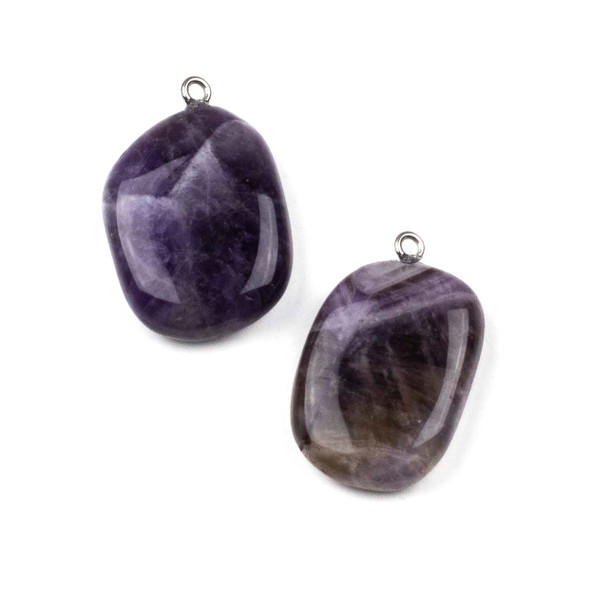 Chevron Amethyst 17x24mm Pebble Pendants with Stainless Steel Loop - 2 per bag