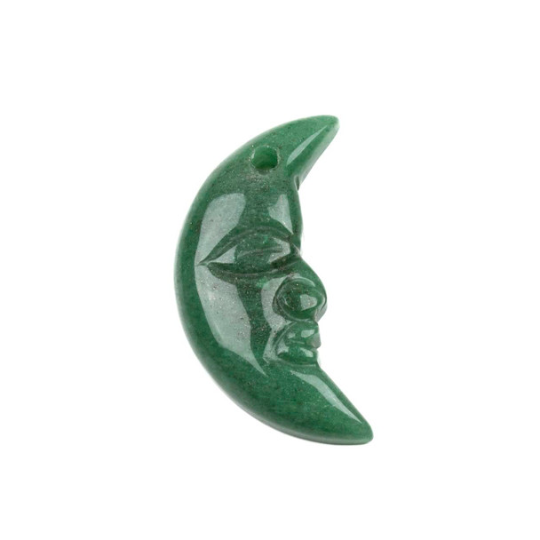 Green Aventurine approx. 20x41mm Crescent Moon Face Pendant - 1 per bag