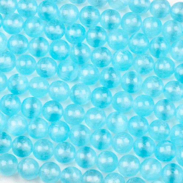 Dyed Selenite Aqua Blue 8mm Round Beads - 15.5 inch strand