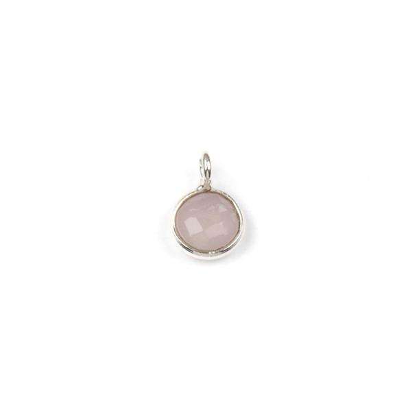 Pink Chalcedony approximately 7x10mm Faceted Coin Drop with Sterling Silver Bezel - 1 piece