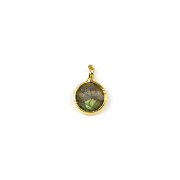 Cherry Tree Beads Labradorite approximately 7x10mm Faceted Coin Drop Drop with Gold Vermeil Bezel - 1 piece 