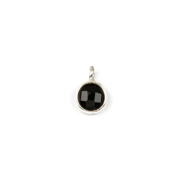 Onyx approximately 7x10mm Faceted Coin Drop with Sterling Silver Bezel - 1 piece