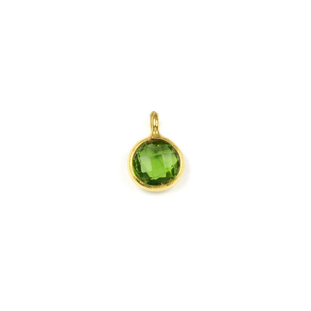 Cherry Tree Beads Green Quartz approximately 7x10mm Faceted Coin Drop with Gold Vermeil Bezel - 1 piece 