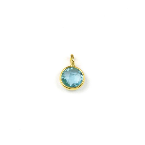 Cherry Tree Beads Sky Blue Quartz approximately 7x10mm Faceted Coin Drop with Gold Vermeil Bezel - 1 piece 
