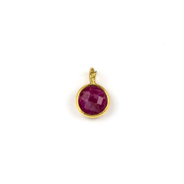 Ruby approximately 7x10mm Faceted Coin Drop Drop with Gold Vermeil Bezel - 1 piece
