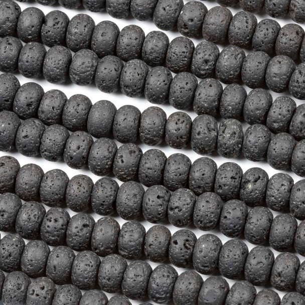 Waxed Lava 5x8mm Black Rondelle Beads - 15 inch strand