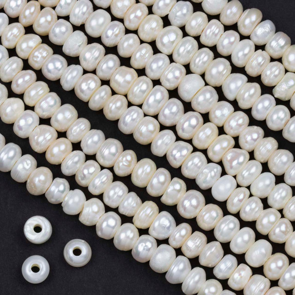 Large Hole Fresh Water Pearl Grade C 4-5x8-9mm White Rondelle Beads with a 2-2.25mm Large Hole - approx. 8 inch strand