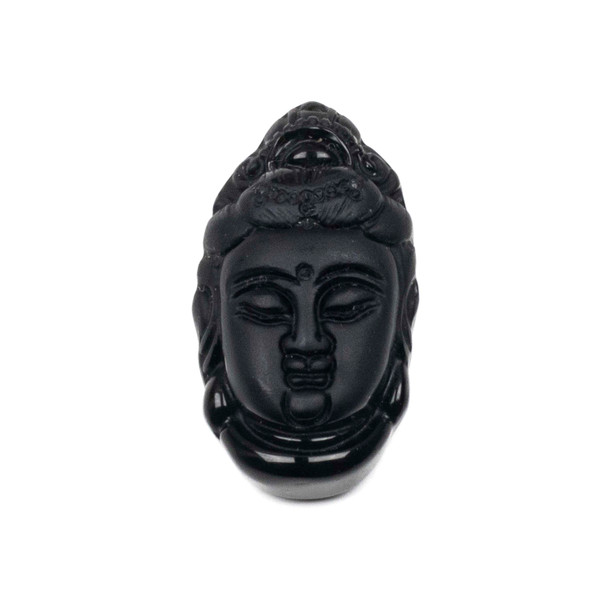 Matte Black Obsidian 26x44mm Carved Buddha Pendant - 1 per bag