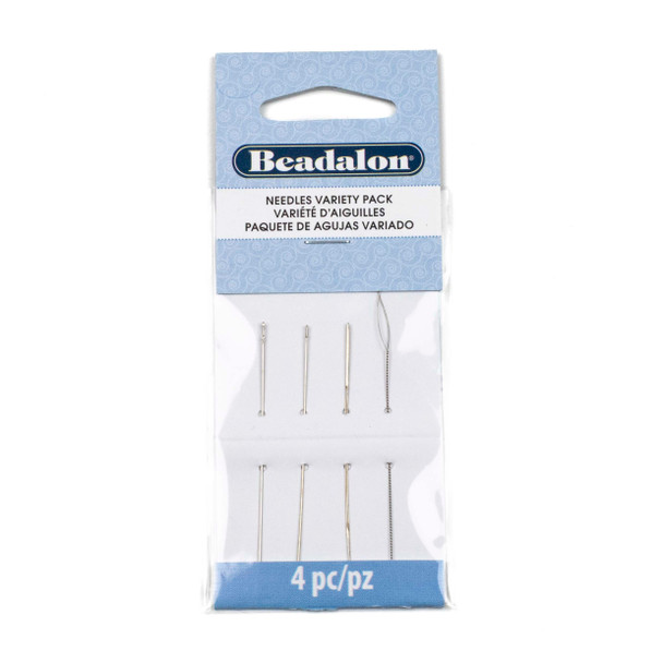 Beading Needles - Hard, #10 2 in, and #12 2 in, Big Eye 2.25 in, Collapsible Eye 2.5 in, 4 pcs