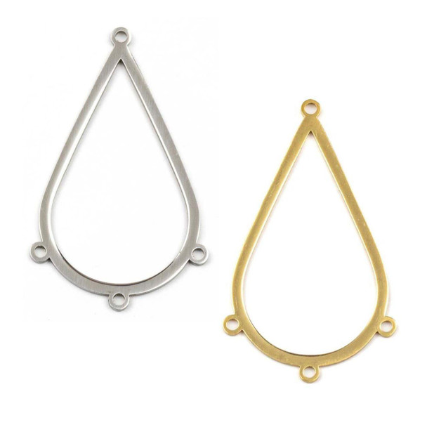 Cherry Tree Beads 304 Stainless Steel 24.5x42mm Teardrop Components with 4 loops - 2 per bag 