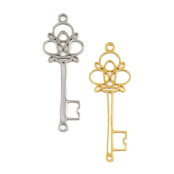 Cherry Tree Beads 304 Stainless Steel 12x29.5mm Antique Key Components - 2 per bag 