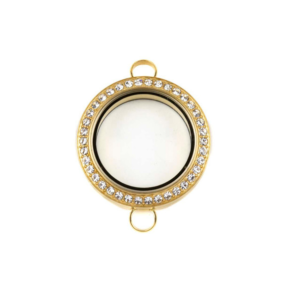 Cherry Tree Beads 18k Gold Plated Stainless Steel 25x32mm Glass Memory Locket with CZs and 2 Loops- 1 piece  Cherry Tree Beads 18k Gold Plated Stainless Steel 25x32mm Glass Memory Locket with CZs and 2 Loops- 1 piece