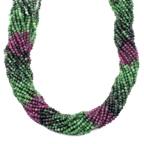 Multicolor Ruby Zoisite 3mm Faceted Round Beads - 15 inch strand