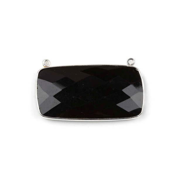 Onyx approximately 23x42mm Faceted Rectangle Pendant Drop with Silver Plated Brass Bezel - 1 piece