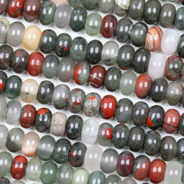 African Bloodstone 5x8mm Rondelle Beads - 15 inch strand