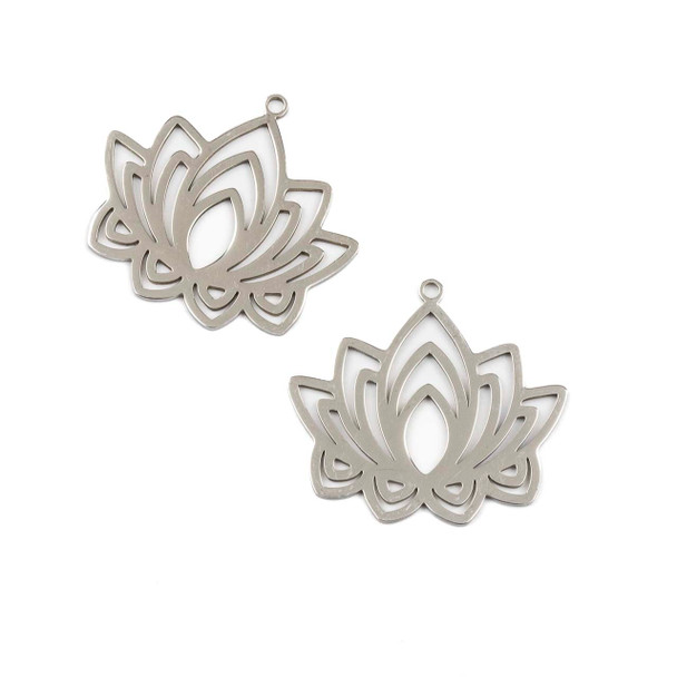 Silver 304 Stainless Steel 27x30mm Lotus Flower Components - 2 per bag