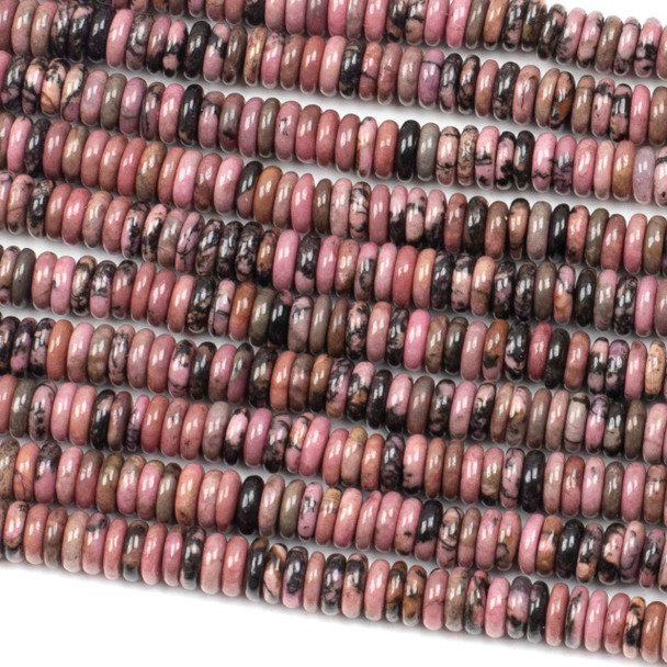 Rhodonite 2x6mm Rondelle Beads - 15 inch strand