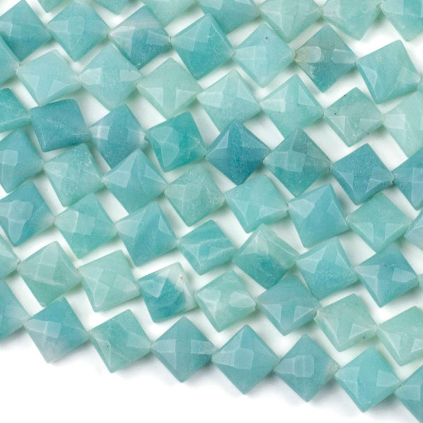 Blue Amazonite 14mm Faceted Diagonally Drilled Square Beads - 16 inch strand