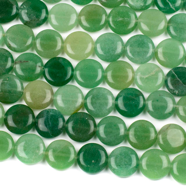 Green Aventurine 14mm Coin Beads - 16 inch strand