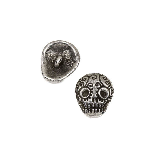 Green Girl Studios Pewter 16x19mm Sugar Skull Button - 1 piece