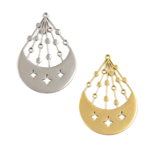 Cherry Tree Beads 304 Stainless Steel 28x40mm Celestial Teardrop Components - 2 per bag 