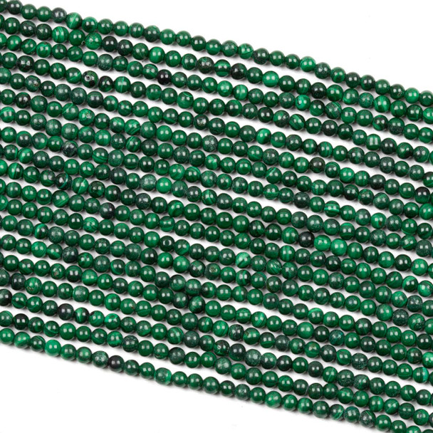 Malachite 2.5-3mm Round Beads - 15 inch strand