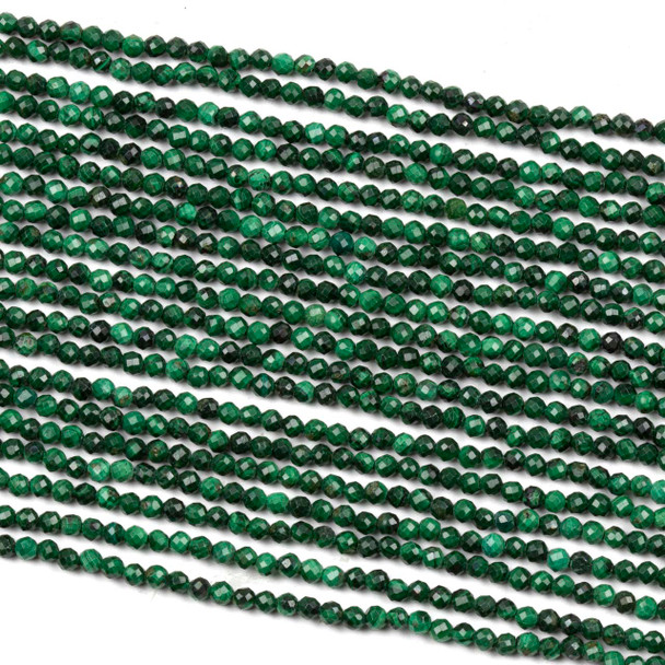 Malachite 2-2.5mm Faceted Round Beads - 15 inch strand