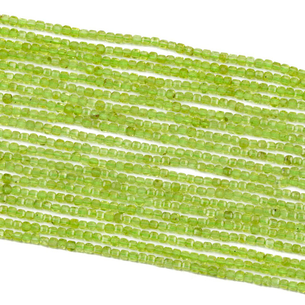 Peridot 2mm Faceted Cube Beads - 15 inch strand