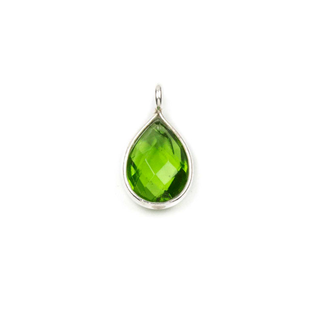 Green Quartz approximately 8x14mm Faceted Tiny Teardrop Drop with a Sterling Silver Bezel - 1 piece