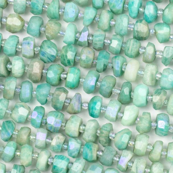 Amazonite approx. 4x8mm Faceted Heishi Beads with an AB finish - 8 inch strand