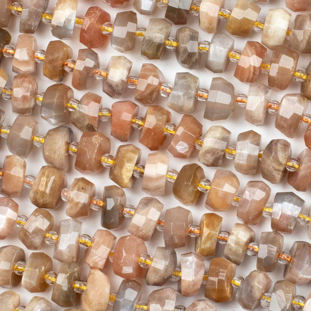 Peach Rainbow Moonstone approx. 4-6x9mm Faceted Heishi Beads - 8 inch strand