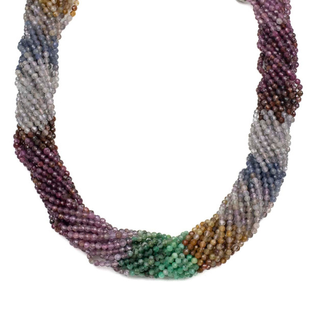 Pink Tourmaline, Aquamarine, Yellow Apatite, & Emerald 2.5mm Faceted Round Beads - #7, 15 inch mixed gemstone strand