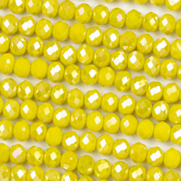 Crystal 4x6mm Opaque Lemon Zest Yellow Faceted Rondelle Beads with an AB finish - Approx. 15.5 inch strand