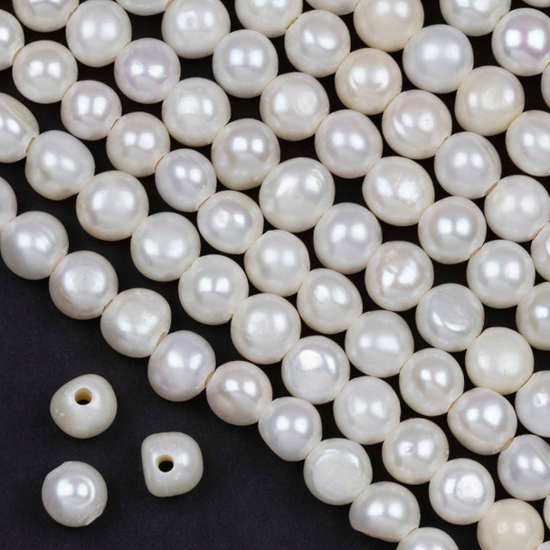 Large Hole Fresh Water Pearl 10-11mm White Irregular Potato Beads with 2.25mm Drilled Hole - 8 inch strand