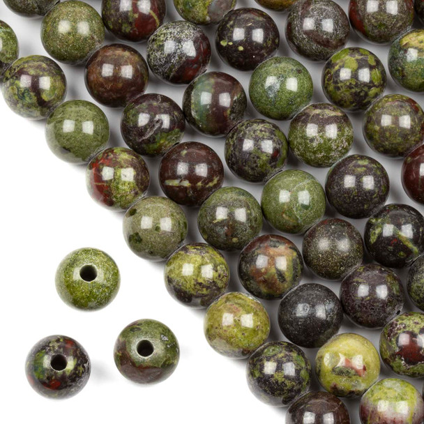 Large Hole Dragon Blood Jasper 10mm Round Beads with 2.5mm Drilled Hole - approx. 8 inch strand