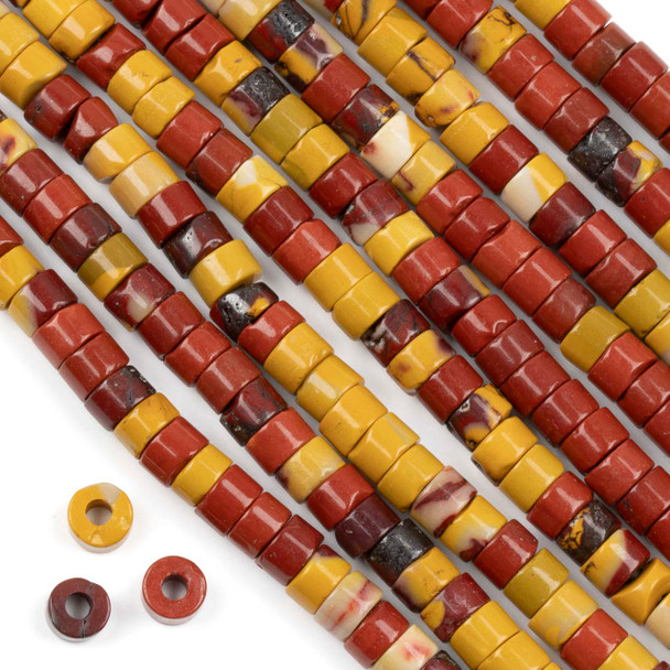 Large Hole Mookaite 4x6mm Heishi Beads with 2.5mm Drilled Hole - approx. 8 inch strand