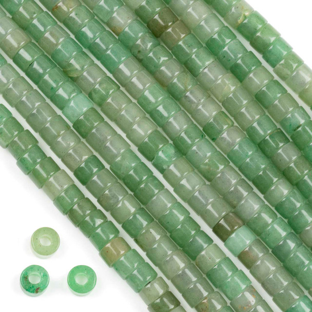 Large Hole Green Aventurine 4x6mm Heishi Beads with 2.5mm Drilled Hole - approx. 8 inch strand