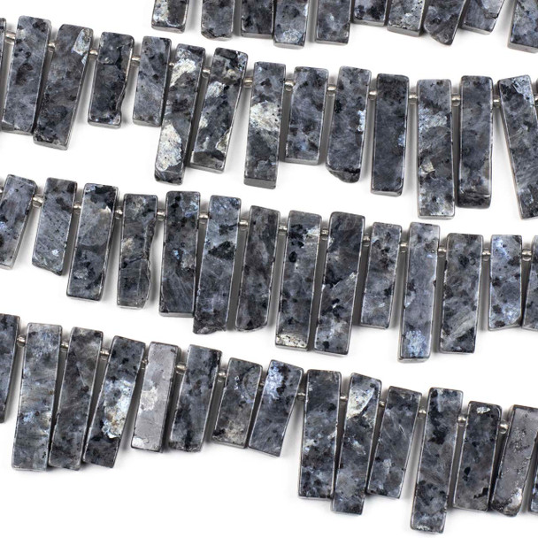 Black Labradorite-Larvikite 10x30-36mm Top Side Drilled Rectangle Slab Beads - 15 inch strand