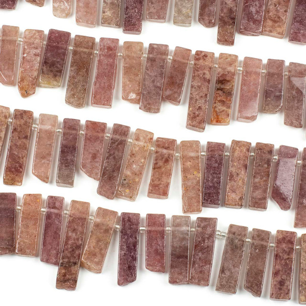 Strawberry Quartz 10x30-36mm Top Side Drilled Rectangle Slab Beads - 15 inch strand