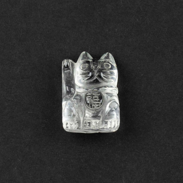 Clear Quartz Lucky Cat with Right Arm Waving - 1 piece, approx. 1"